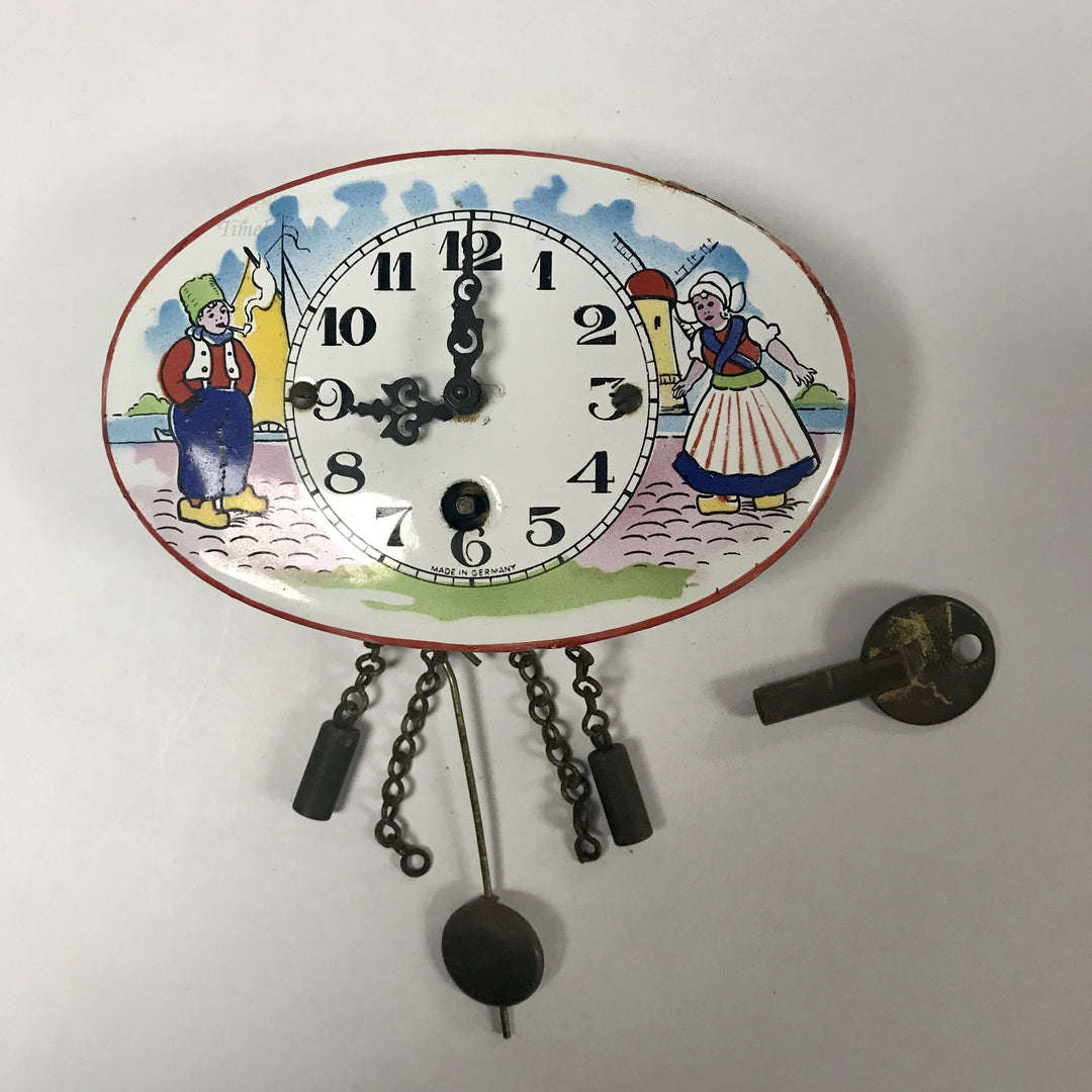f328 Vintage 1930's German Enamel Pendulette Clock with Key