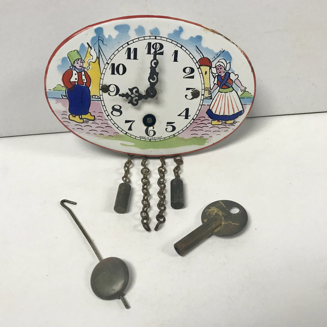 f328 Vintage 1930's German Enamel Pendulette Clock with Key