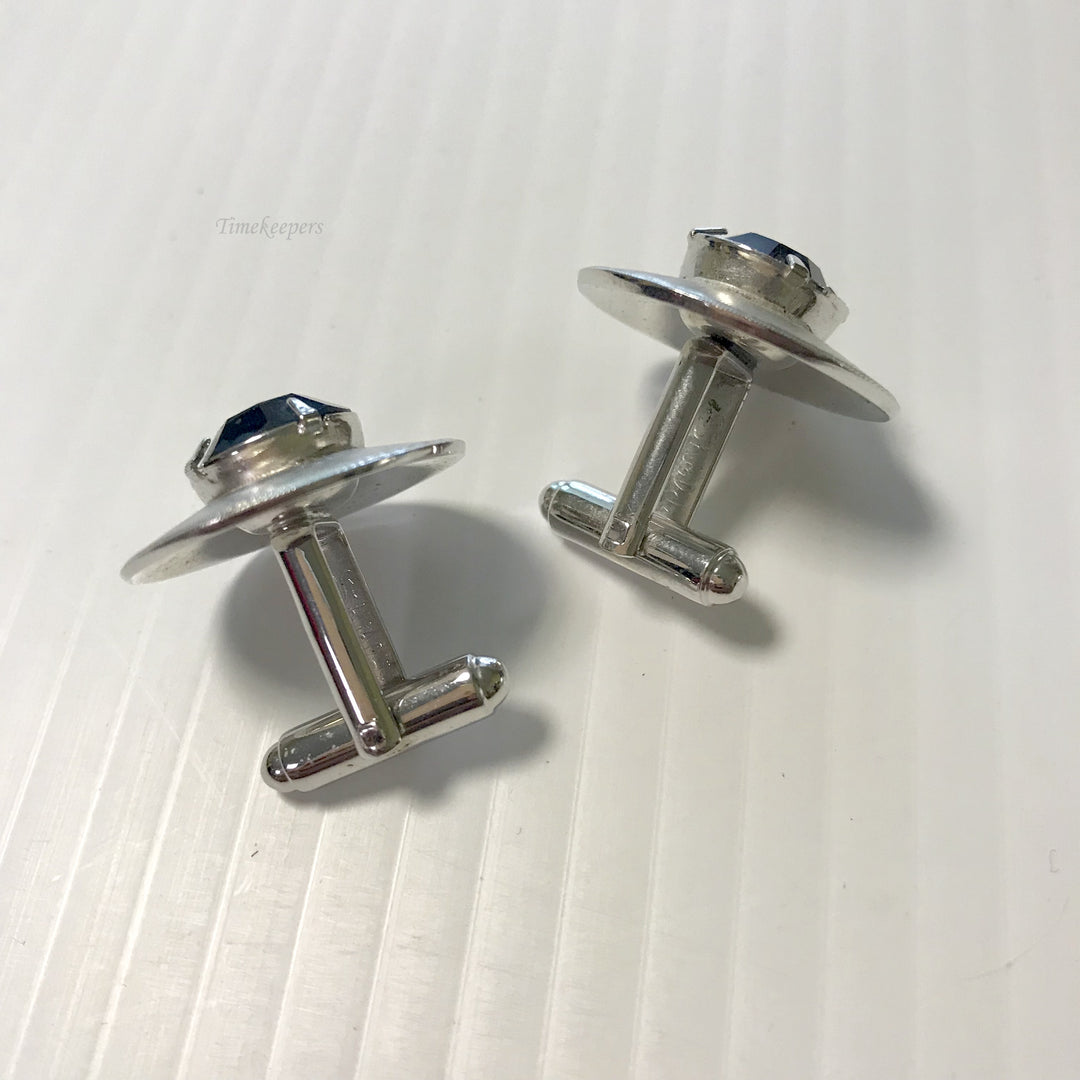 f345 Vintage Silver Tone Blue Stone Round Men's Cuff Links
