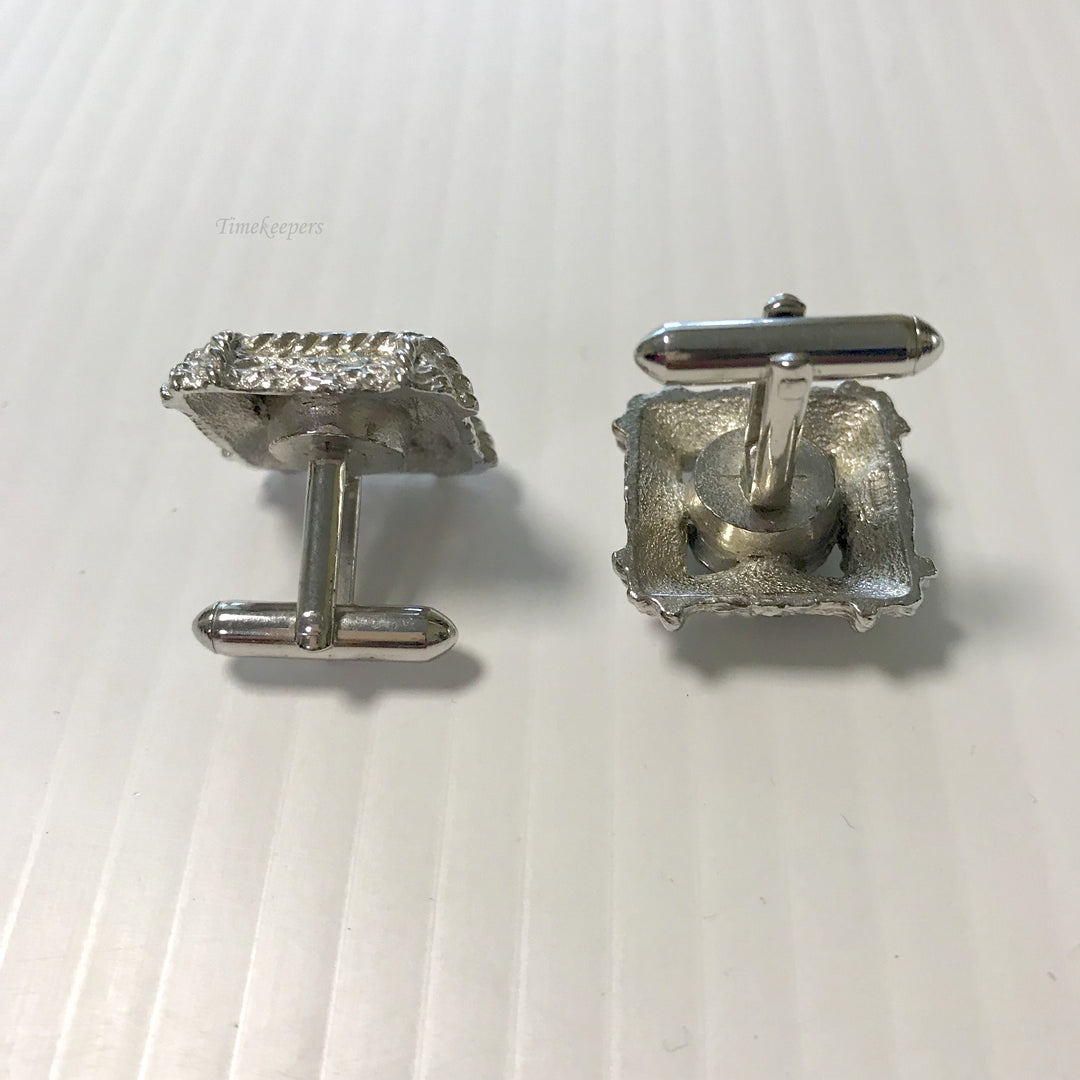 f346 Vintage Silver Tone Light Foggy Stone Men's Cuff Links