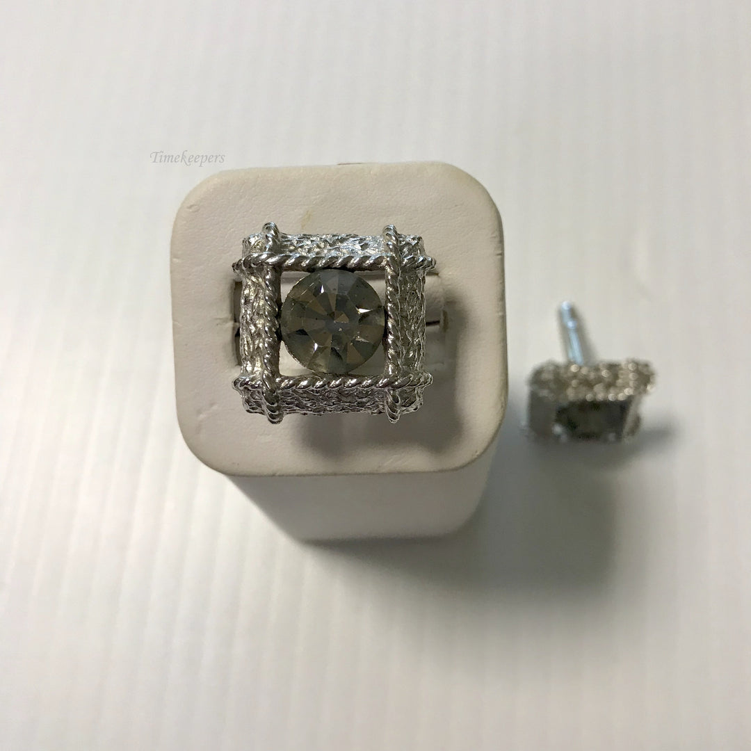 f346 Vintage Silver Tone Light Foggy Stone Men's Cuff Links