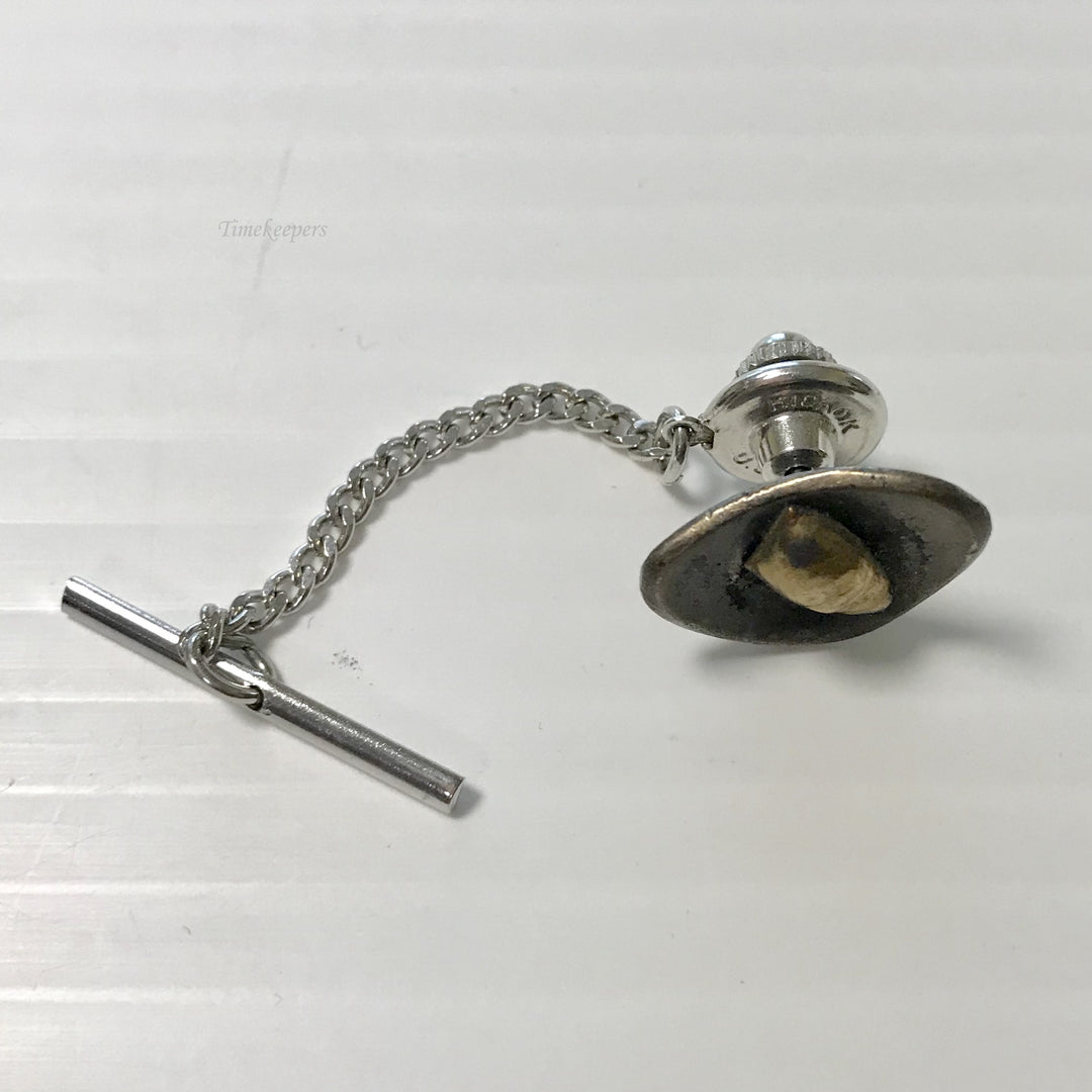 f368 Vintage Gold & Silver Tone Tie Tack & Button Chain