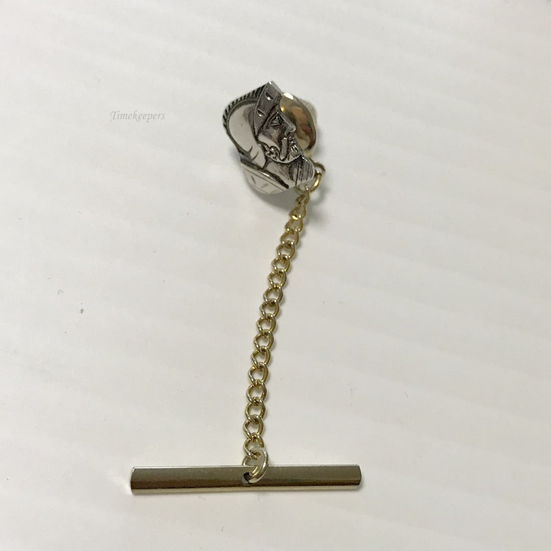 f369 Vintage Silver Tone Tie Tack & Button Chain
