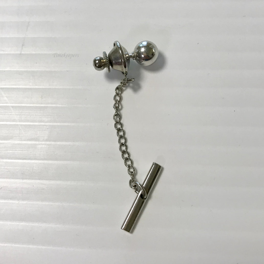 f370 Vintage Silver Tone Ball Tie Tack & Button Chain