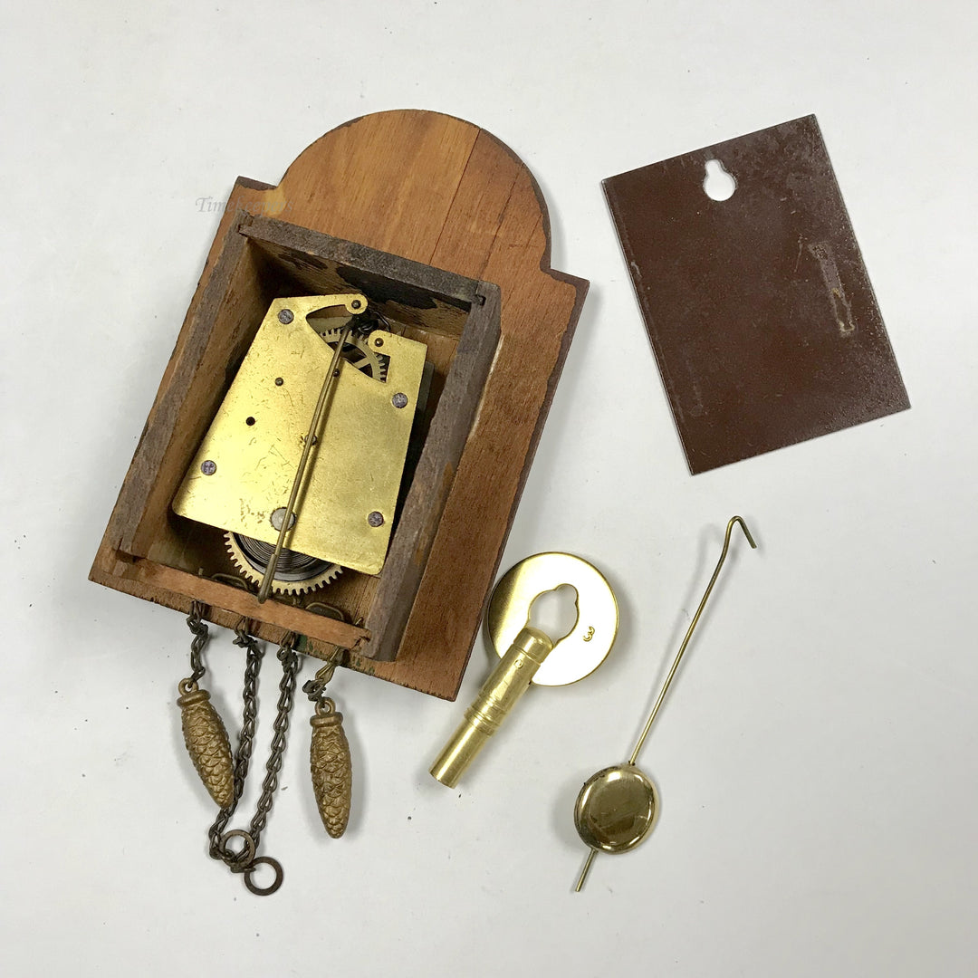 f389 Vintage German Animated Pendulette Miniature Wall Novelty Clock 1900's