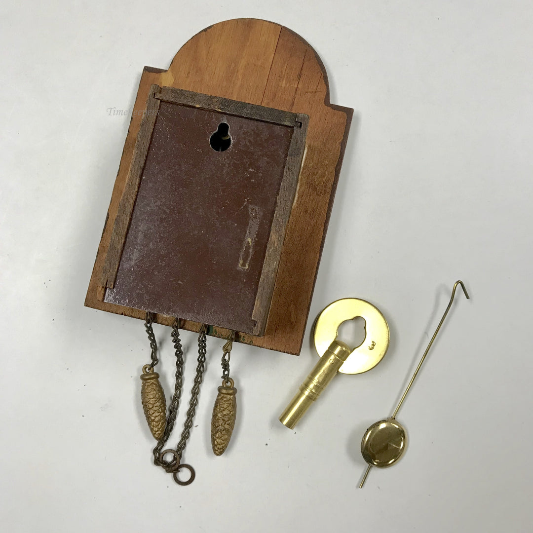 f389 Vintage German Animated Pendulette Miniature Wall Novelty Clock 1900's