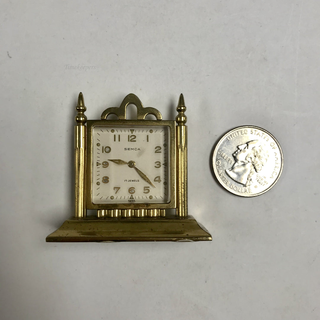 f419 Vintage Semca Swiss Miniature Travel Shelf Mantel Collectible Clock 17J