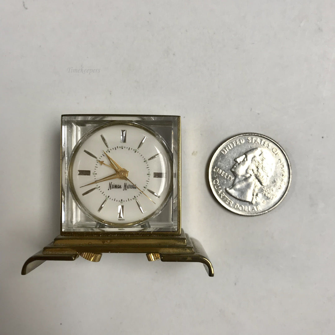 f423 Vintage Nieman Marcus Swiss Travel Miniature Music Alarm Clock 17J