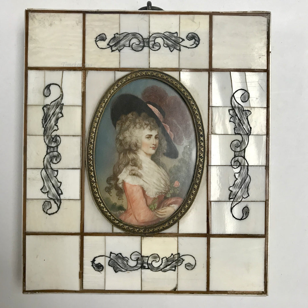 f434 Vintage Ornamental Framed French Miniature Portrait Aristocratic Lady
