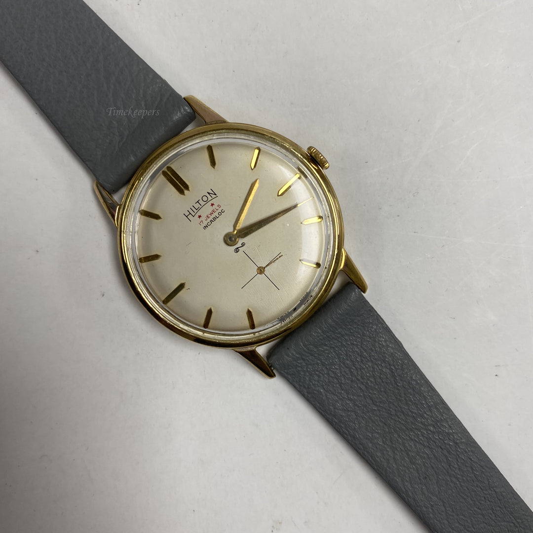 f439 Vintage Hilton Incabloc Swiss Mechanical Men's Wrist Watch Gold Tone 17J