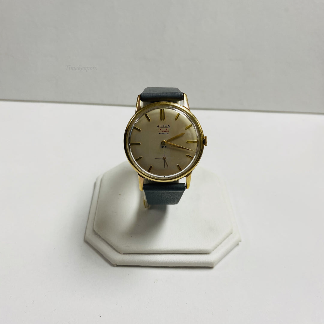 f439 Vintage Hilton Incabloc Swiss Mechanical Men's Wrist Watch Gold Tone 17J