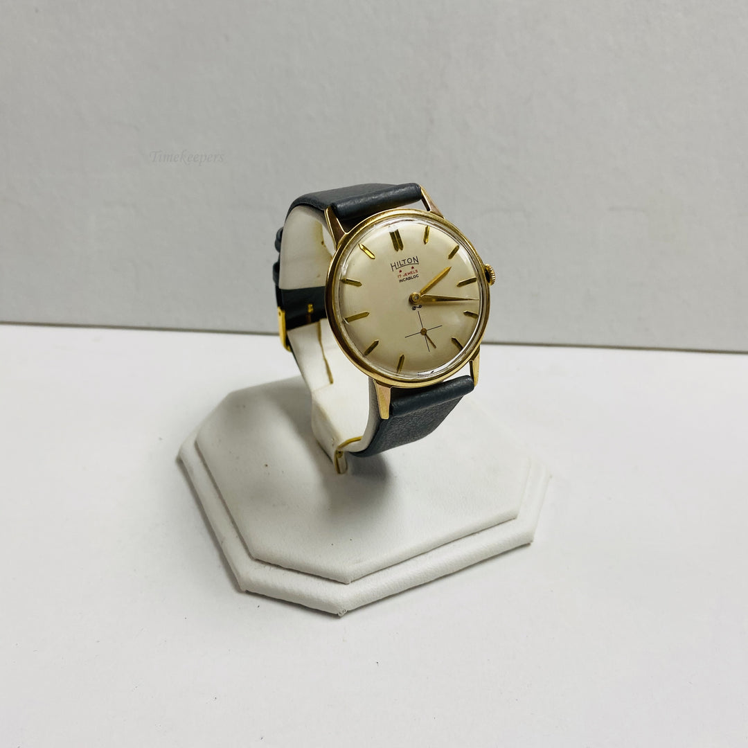 f439 Vintage Hilton Incabloc Swiss Mechanical Men's Wrist Watch Gold Tone 17J