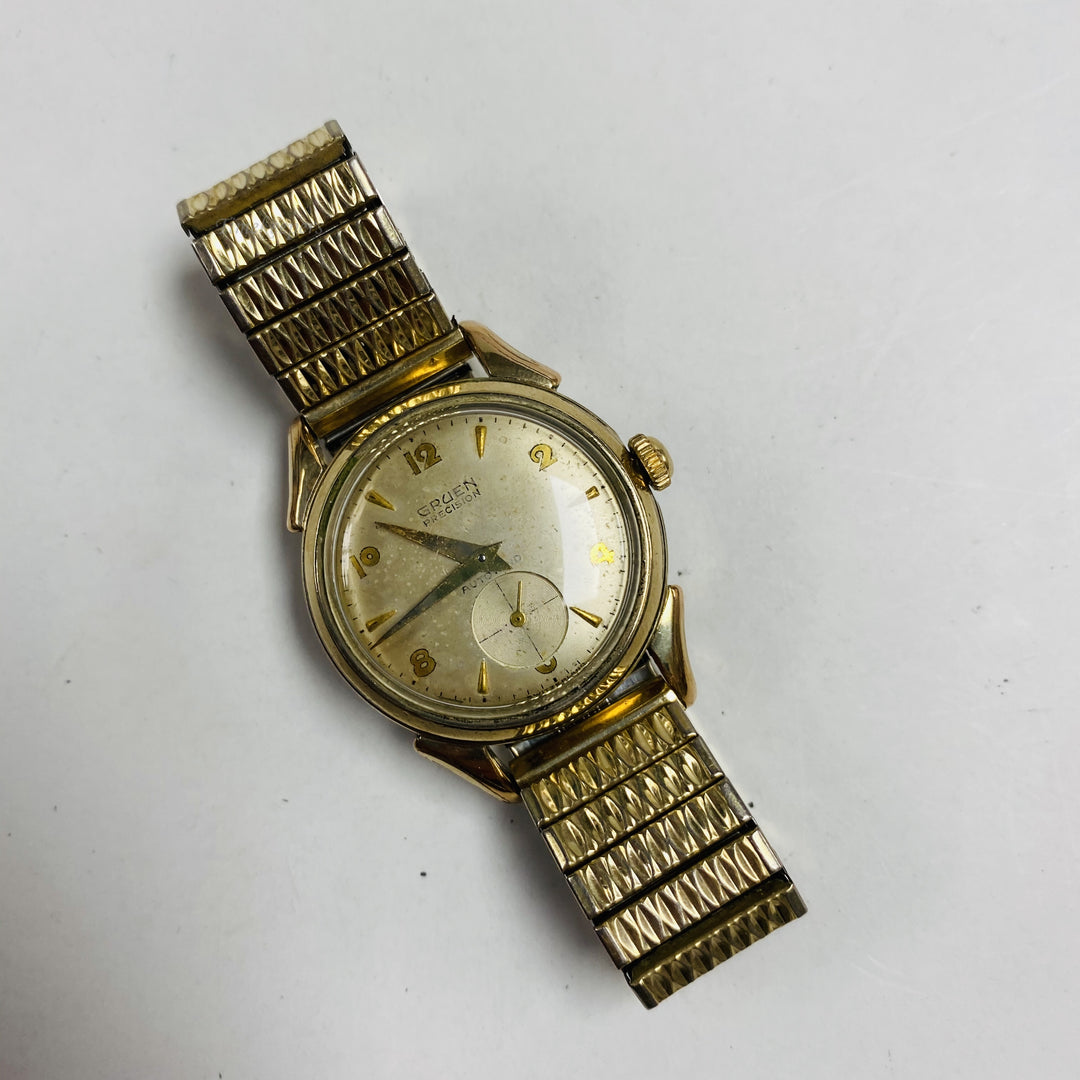 f453 Vintage Gruen Precision Swiss Made Men's Wrist Watch Gold Tone 17J