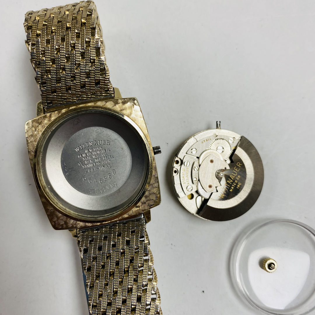 f454 Vintage Wittnauer Mechanical Men's Wrist Watch 10K RGP Bezel Gold Tone 17J