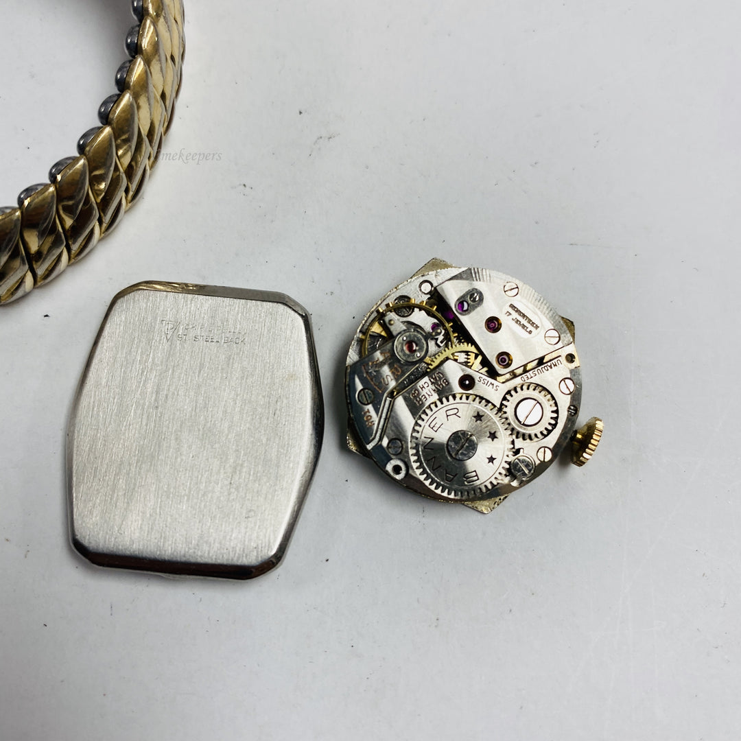 f458 Vintage Banner Swiss Mechanical Men's Wrist Watch Gold Tone 17J