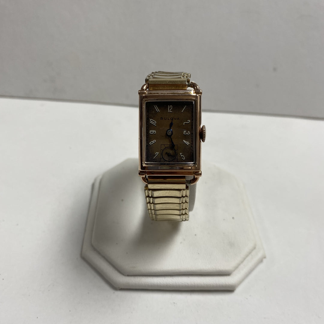 f459 Vintage Bulova USA Mechanical Men's Wrist Watch Rose Gold Tone 21J