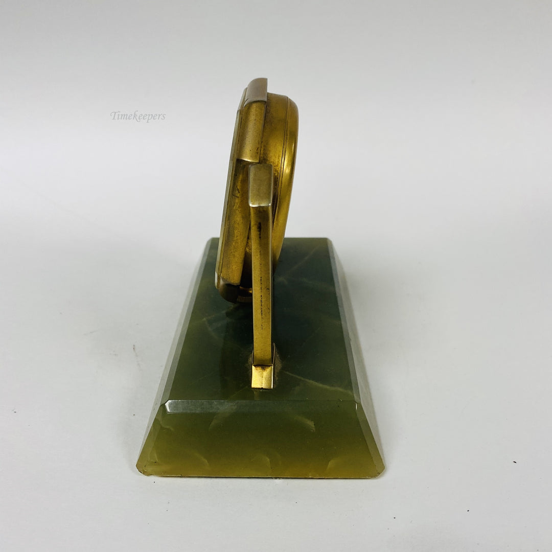 f467 Vintage Elgin 8 Days Mantel Standing Clock Green Jade Base