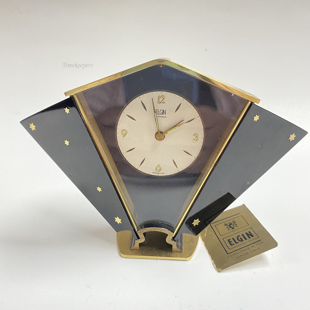 f497 Vintage Elgin Made in France Shelf 7 Jewel Alarm Clock & Box