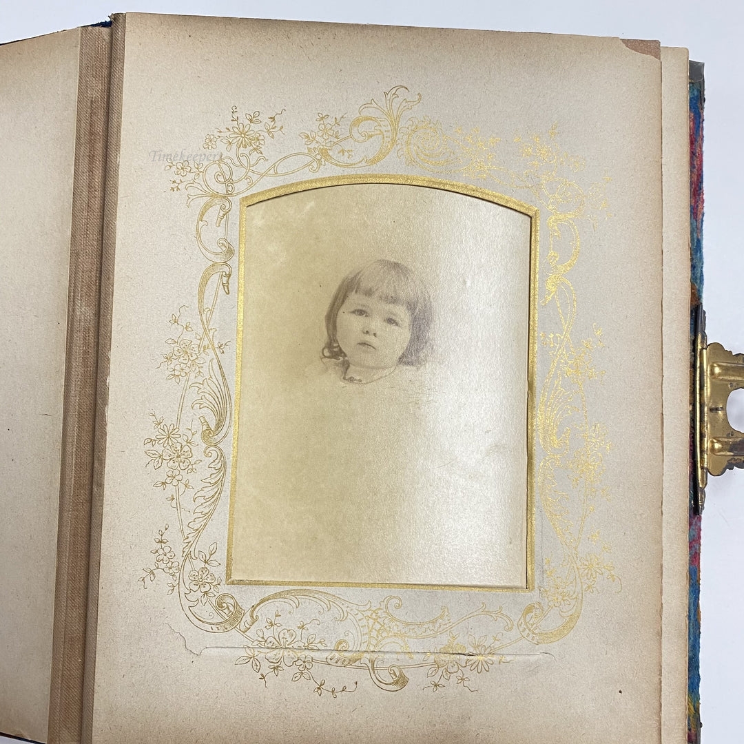 f499 Antique Victorian Velvet Photo Album Front Mirror Ornate Brass Musical Box