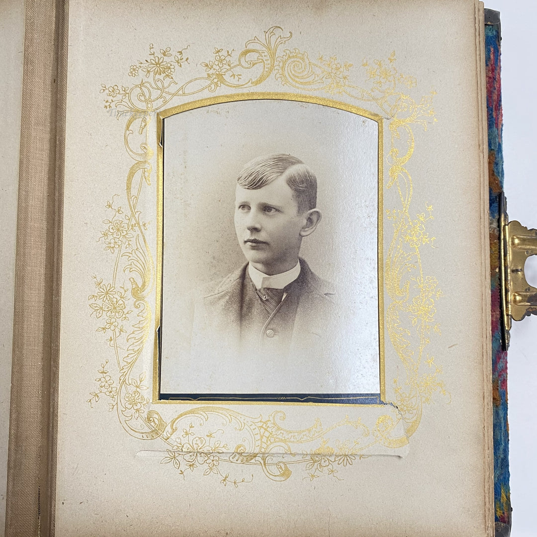 f499 Antique Victorian Velvet Photo Album Front Mirror Ornate Brass Musical Box