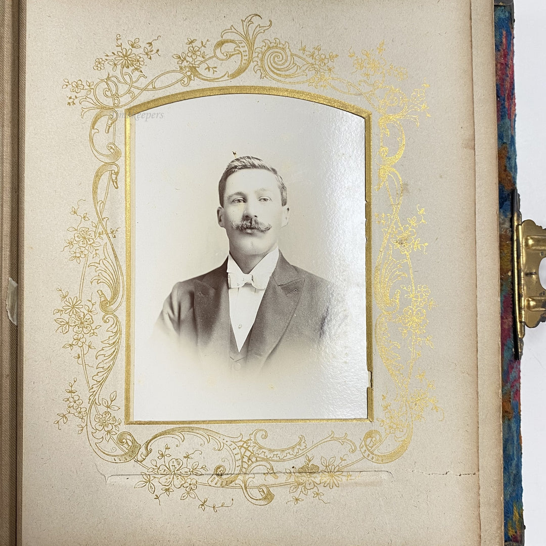 f499 Antique Victorian Velvet Photo Album Front Mirror Ornate Brass Musical Box