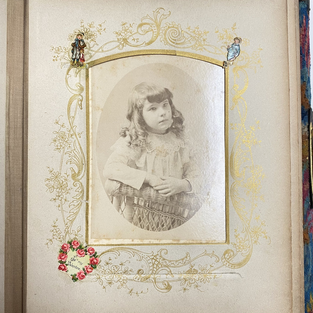 f499 Antique Victorian Velvet Photo Album Front Mirror Ornate Brass Musical Box