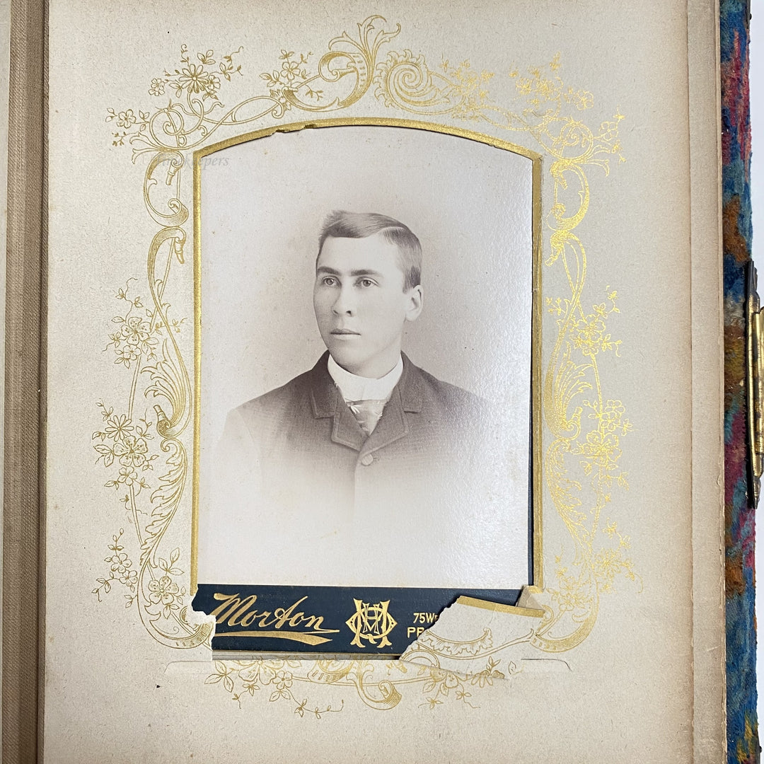 f499 Antique Victorian Velvet Photo Album Front Mirror Ornate Brass Musical Box