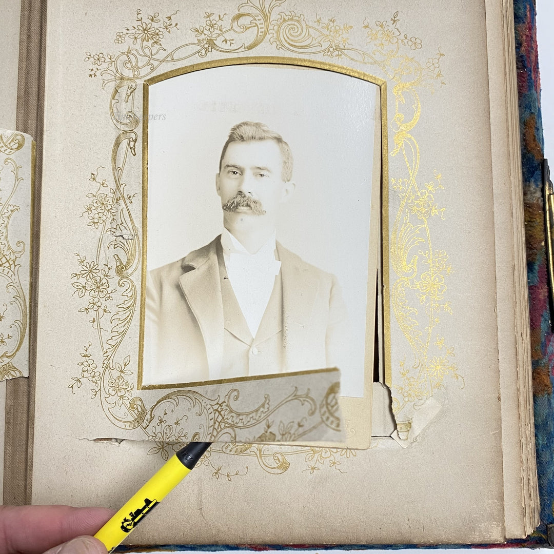 f499 Antique Victorian Velvet Photo Album Front Mirror Ornate Brass Musical Box