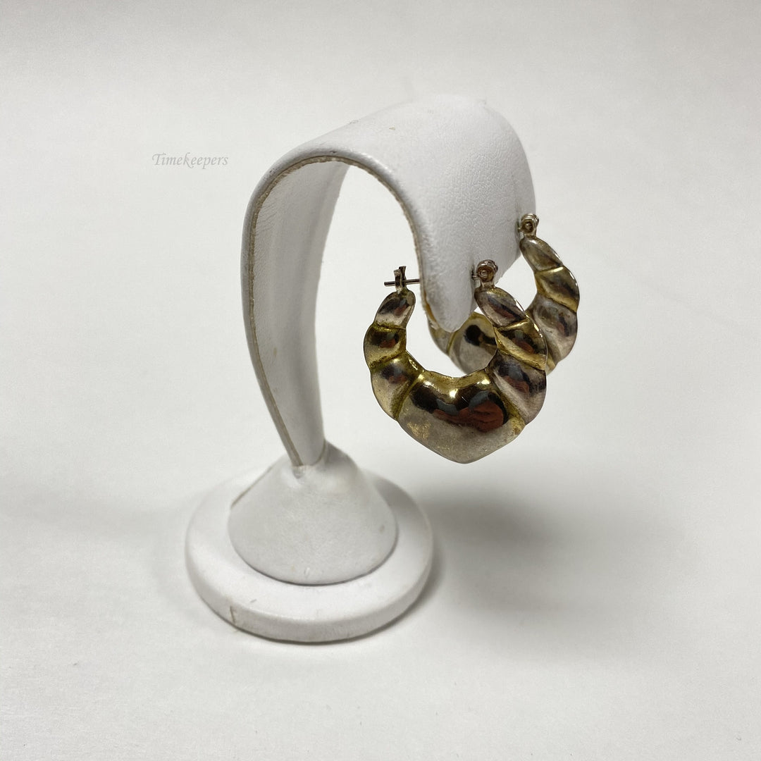 f521 Vintage Sterling Silver Gold Tone Shaped Large Dangle Earrings