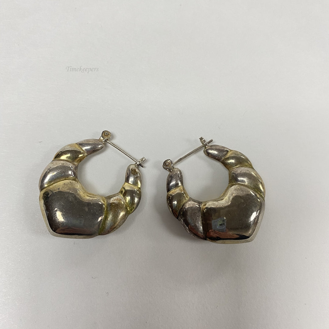 f521 Vintage Sterling Silver Gold Tone Shaped Large Dangle Earrings