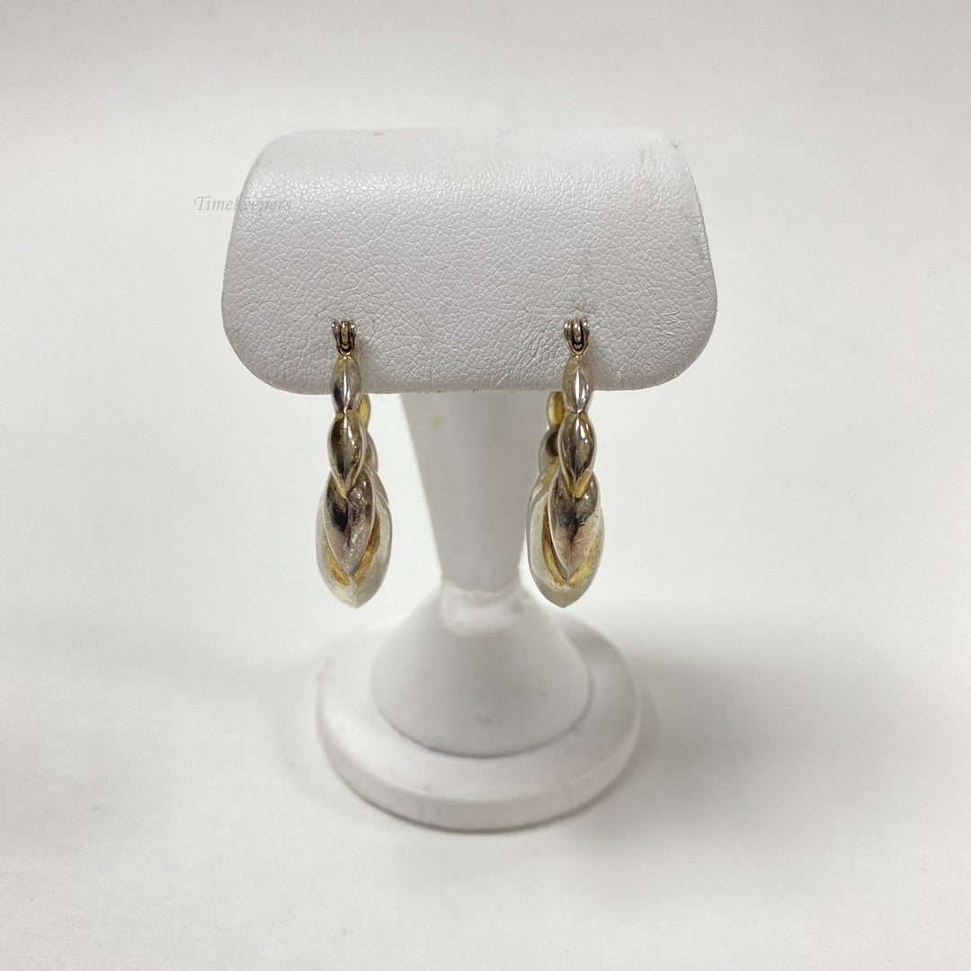 f521 Vintage Sterling Silver Gold Tone Shaped Large Dangle Earrings