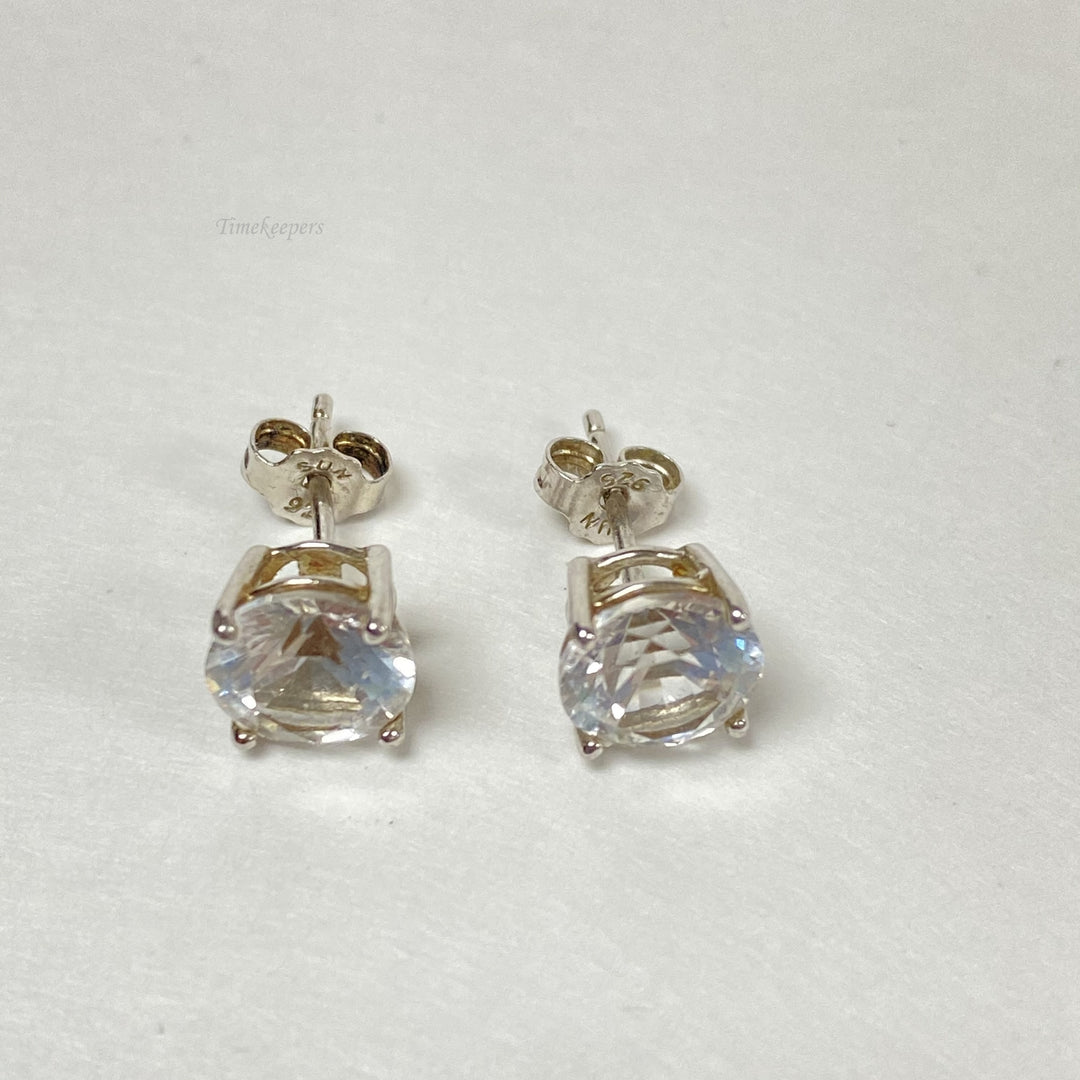 f524 Vintage Sterling Silver White Genuine Stone Stud Earrings