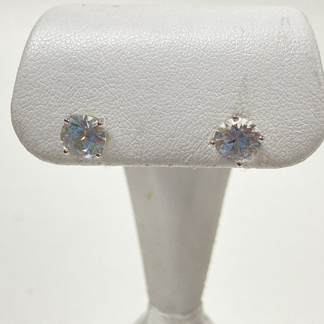 f524 Vintage Sterling Silver White Genuine Stone Stud Earrings