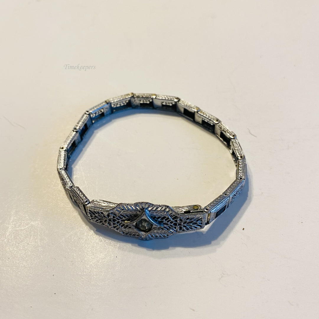 f584 Vintage Unique 925 Silver Plated Link Filigree Bracelet 6.75" Long