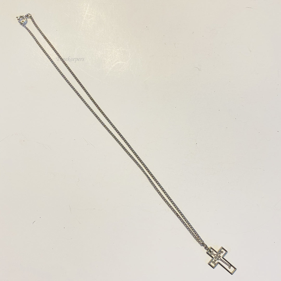 f589 Vintage Stainless Steel Chain Necklace 18" Filigree Cross Pendant