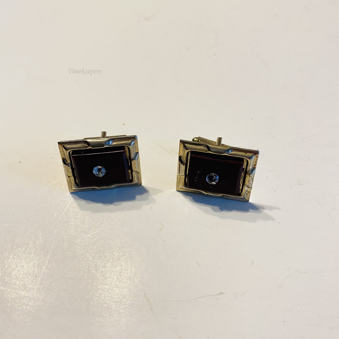 f590 Vintage White Gold Tone Men's Cuff Links Whine & White Stones