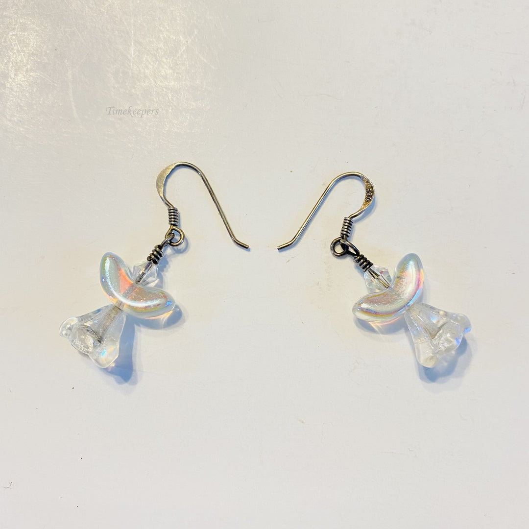 f593 Vintage Sterling Dancing White Angel Dangle Pierced Earrings