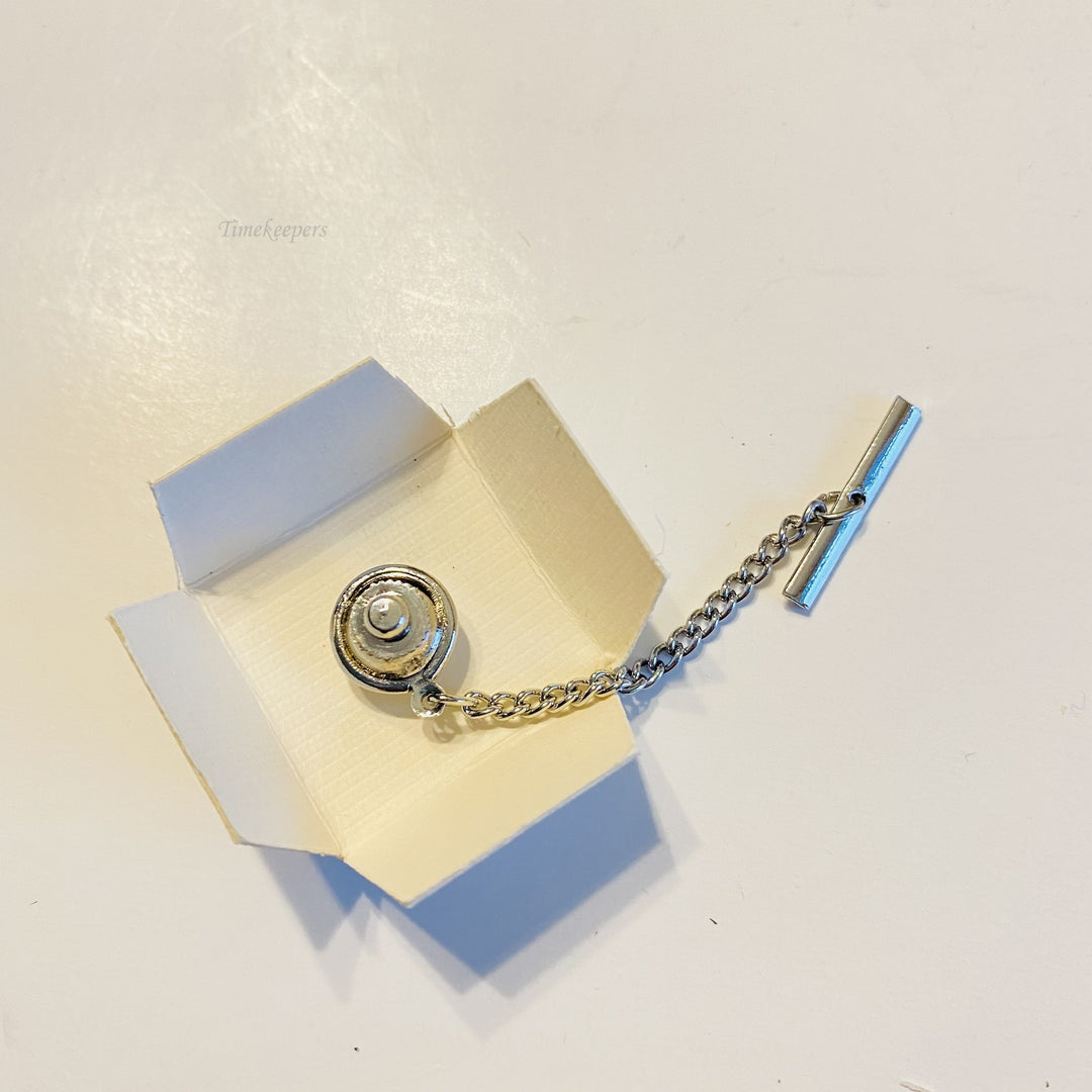 f600 Vintage Silver Tone Screw Back Liberty Bell tie tack with chained Button Bar 1776