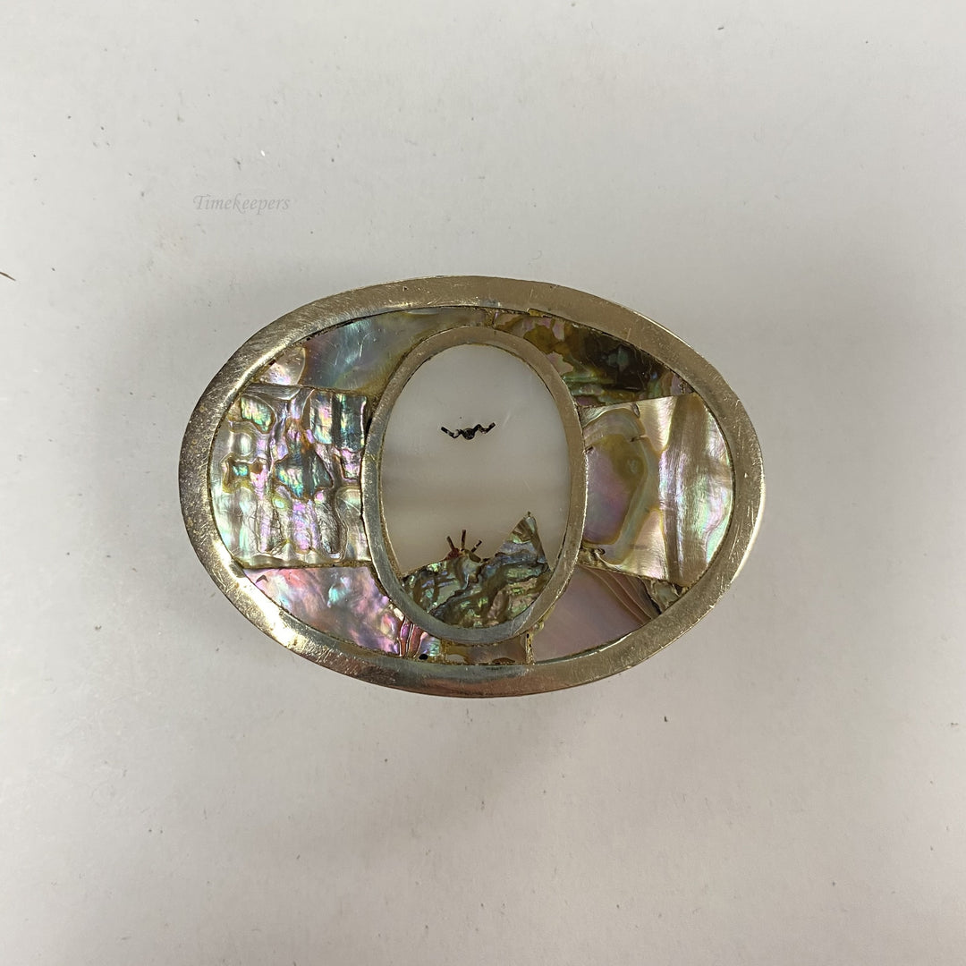 f637 Vintage Silver Tone Limited Edition Men's Belt Buckle Mother of Pearl