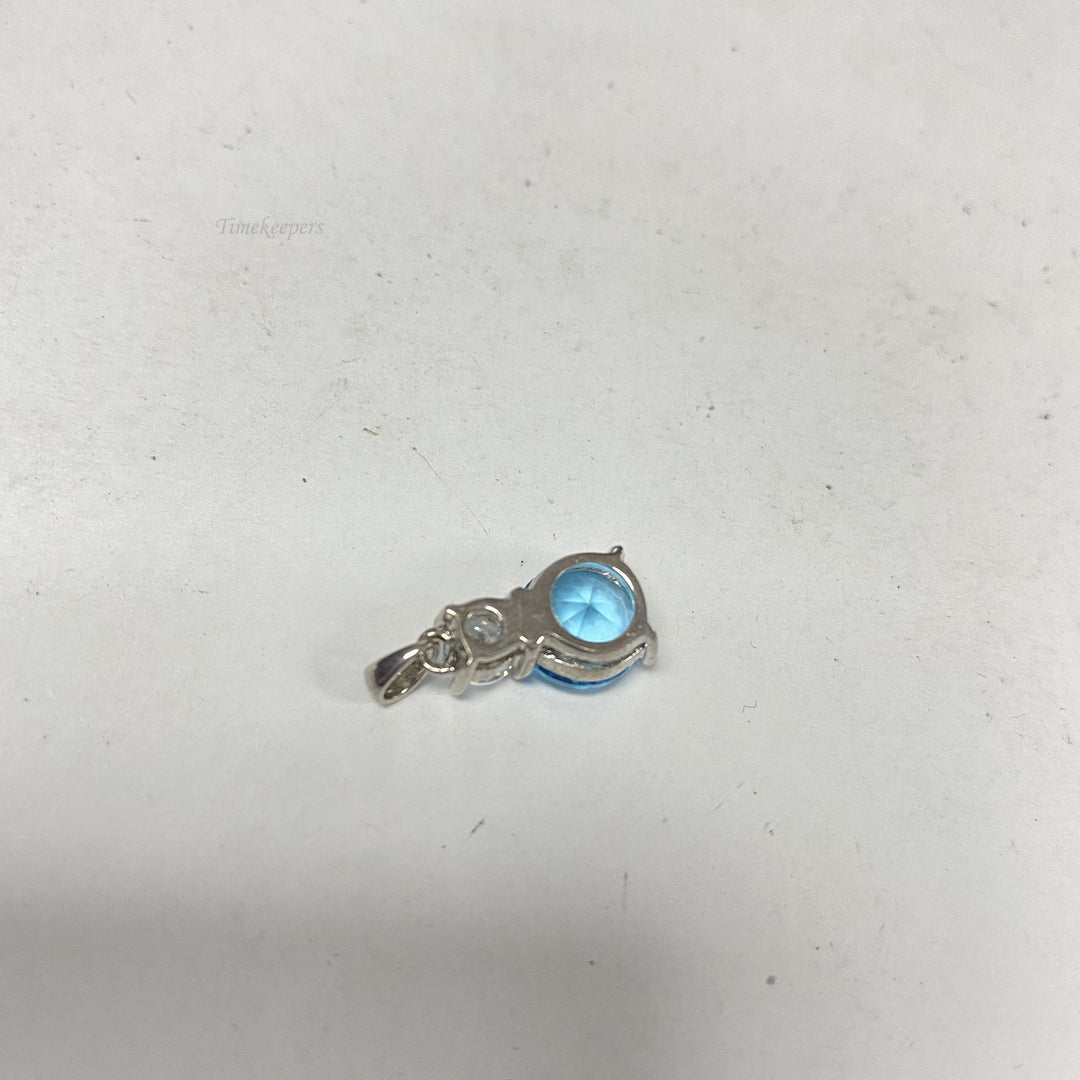 f655 Vintage Silver Tone Blue Large Stone Charm Pendant