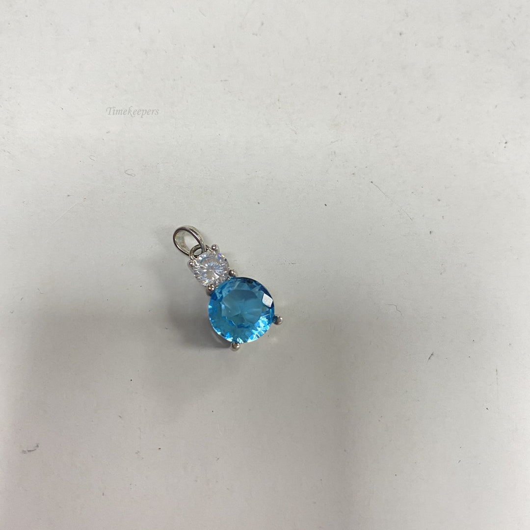f655 Vintage Silver Tone Blue Large Stone Charm Pendant