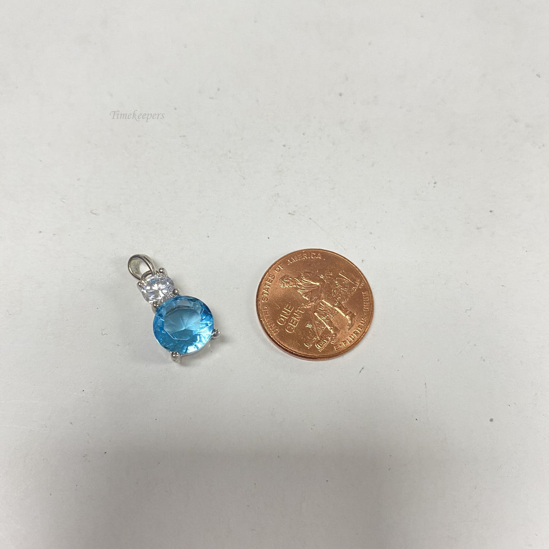 f655 Vintage Silver Tone Blue Large Stone Charm Pendant