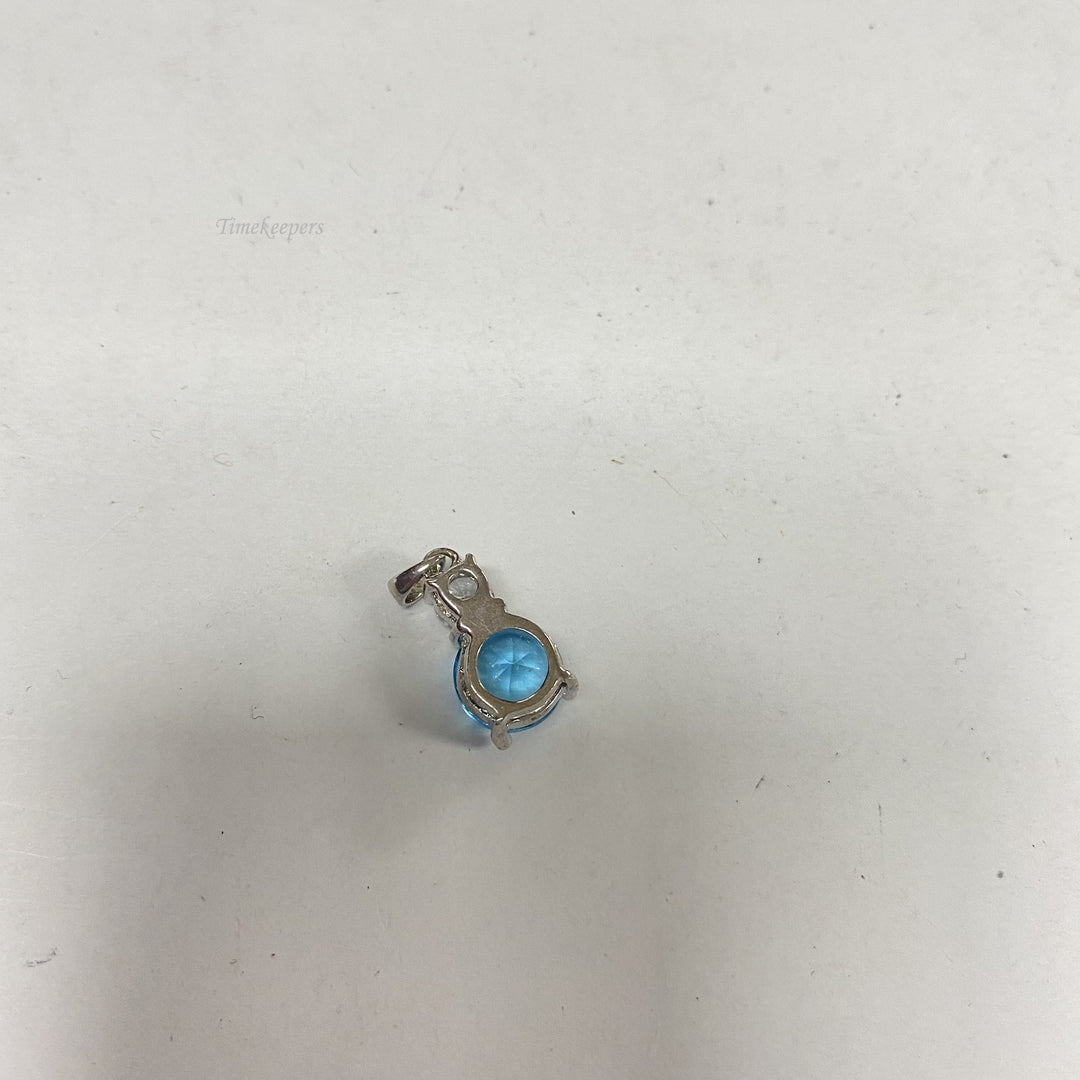 f655 Vintage Silver Tone Blue Large Stone Charm Pendant