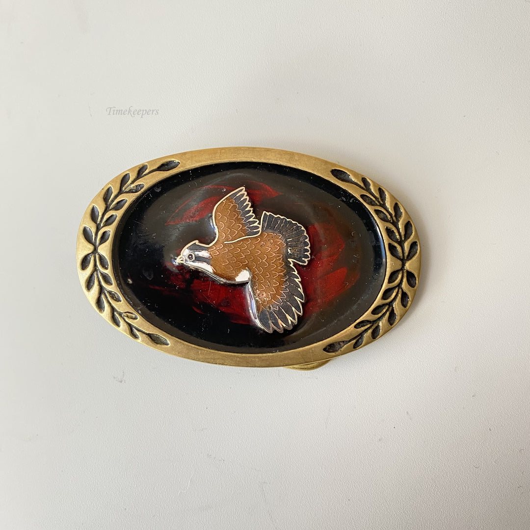 f664 Vintage Solid Brass Enamel Bird Limited Edition Men's Belt Buckle