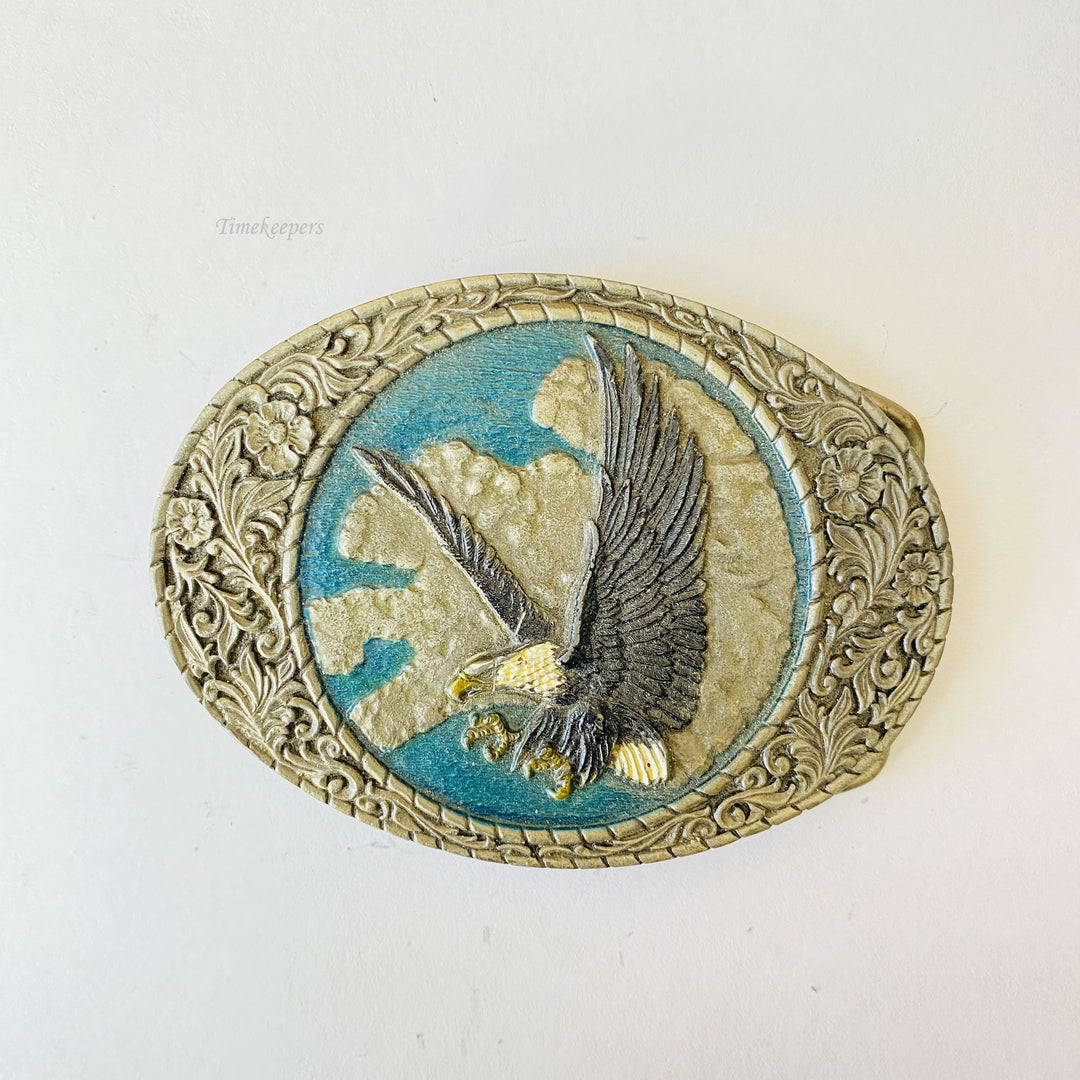 f722 Vintage Flying Eagle Floral Collectible Men's Belt Buckle Silver Tone