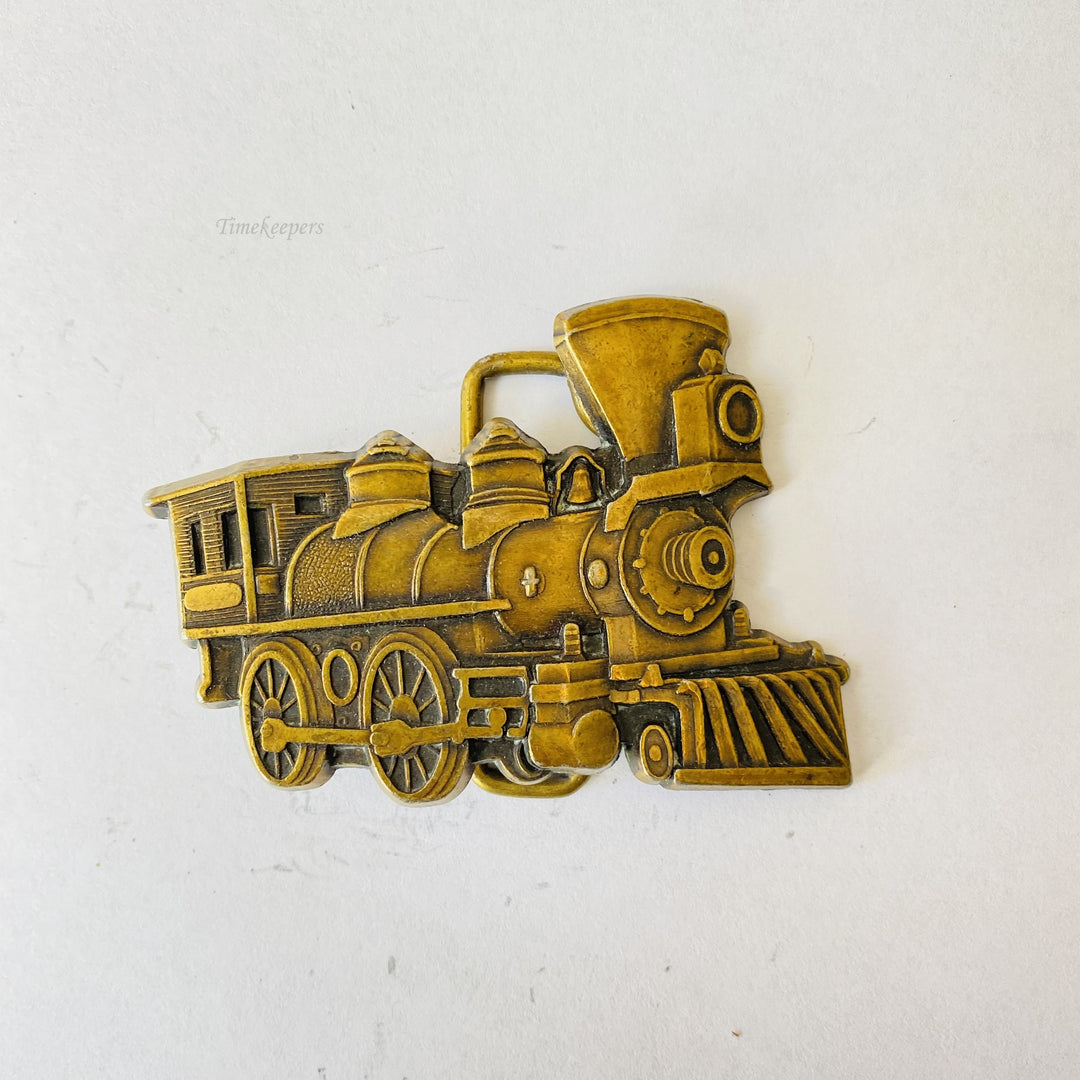 f723 Vintage Train Floral Collectible Men's Belt Buckle Gold Tone