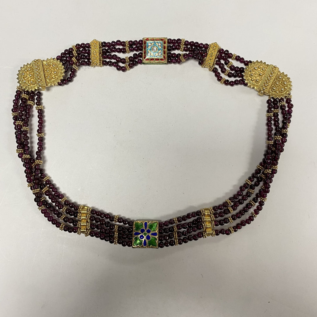 f734 Vintage Silver Vermail Bohemian Garnet Beaded Necklace Bracelet Combo Set