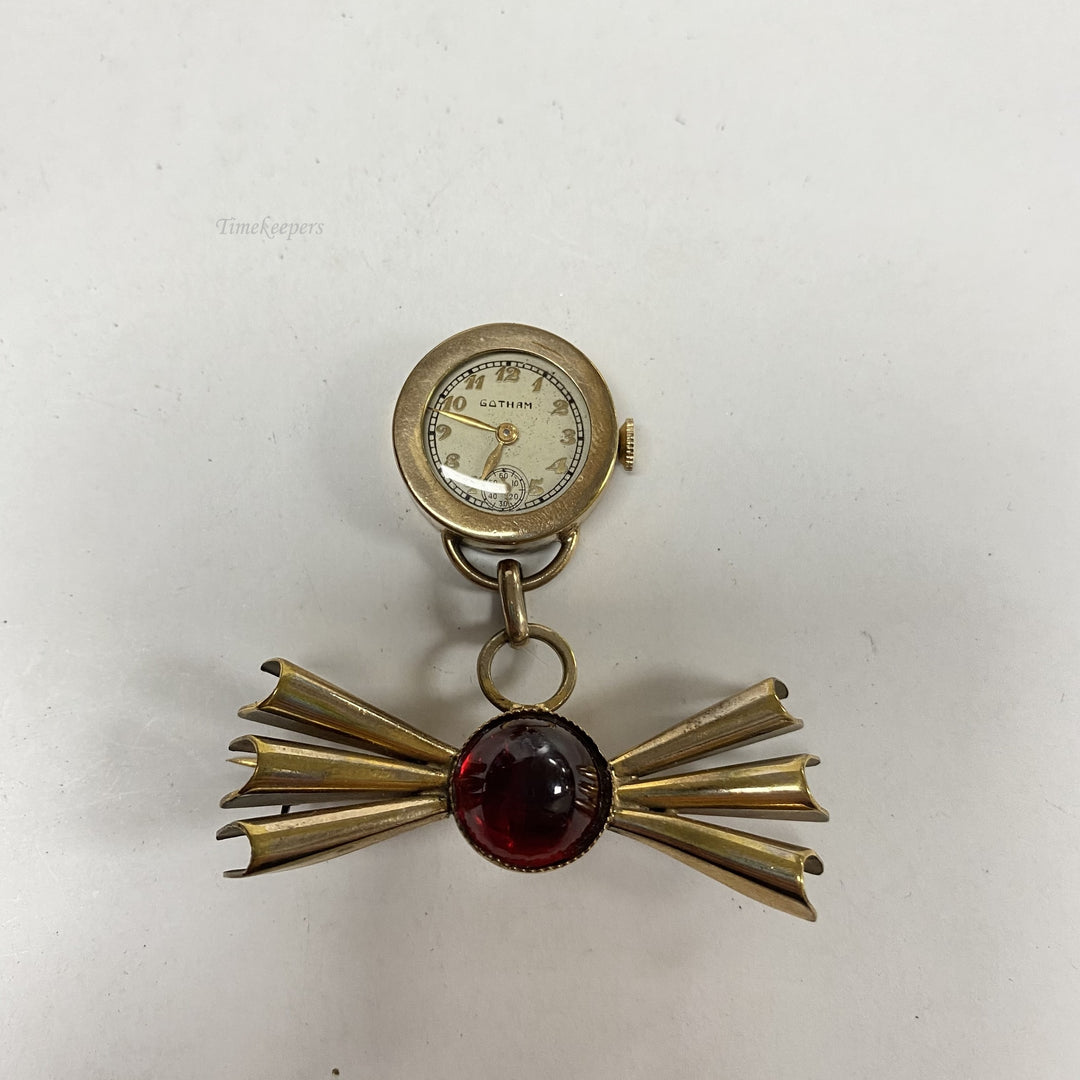 f750 Vintage Gold Tone Gotham Nurse Lapel Brooch Watch 1930's