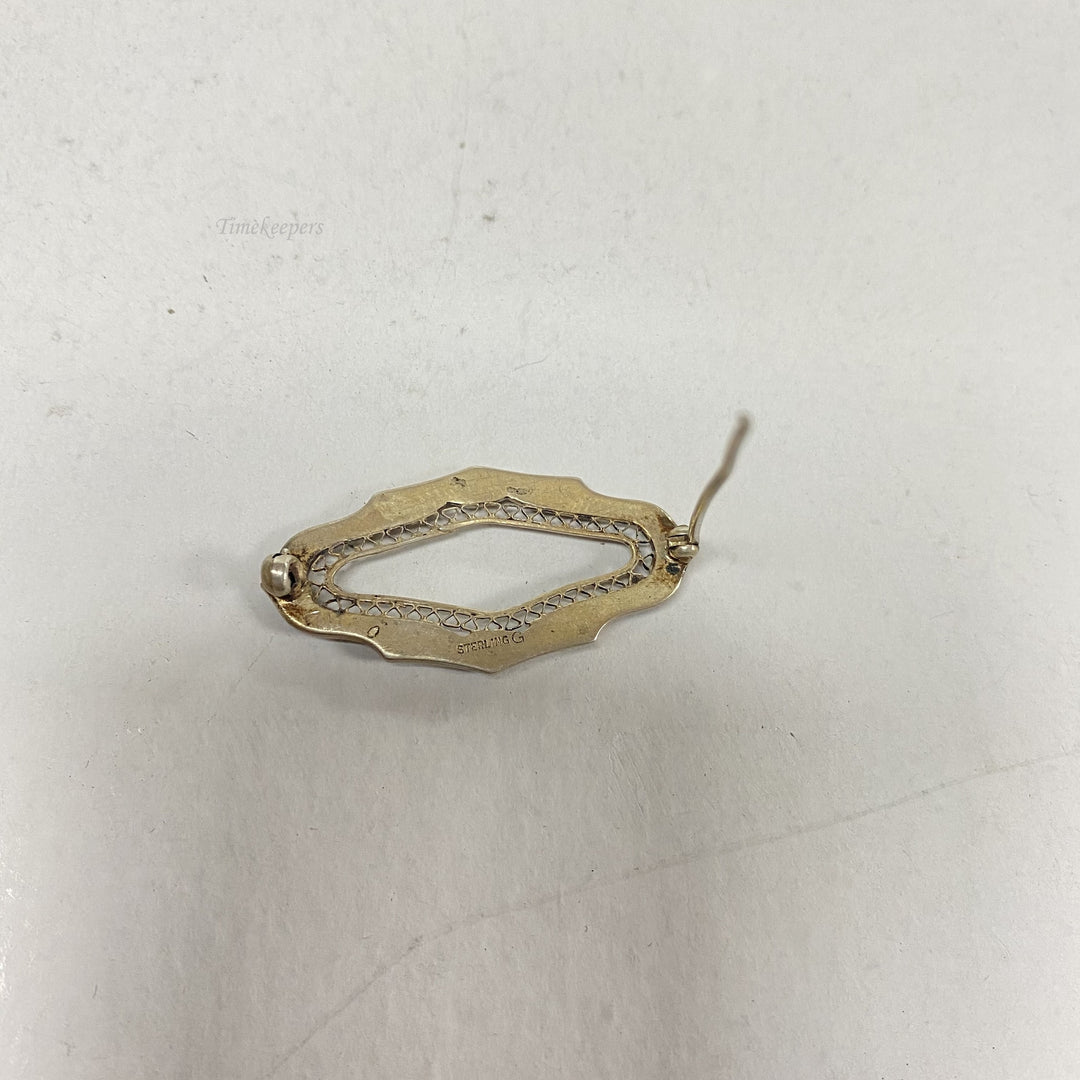 f779 Vintage Sterling Silver White Stone Filigree Pin Brooch