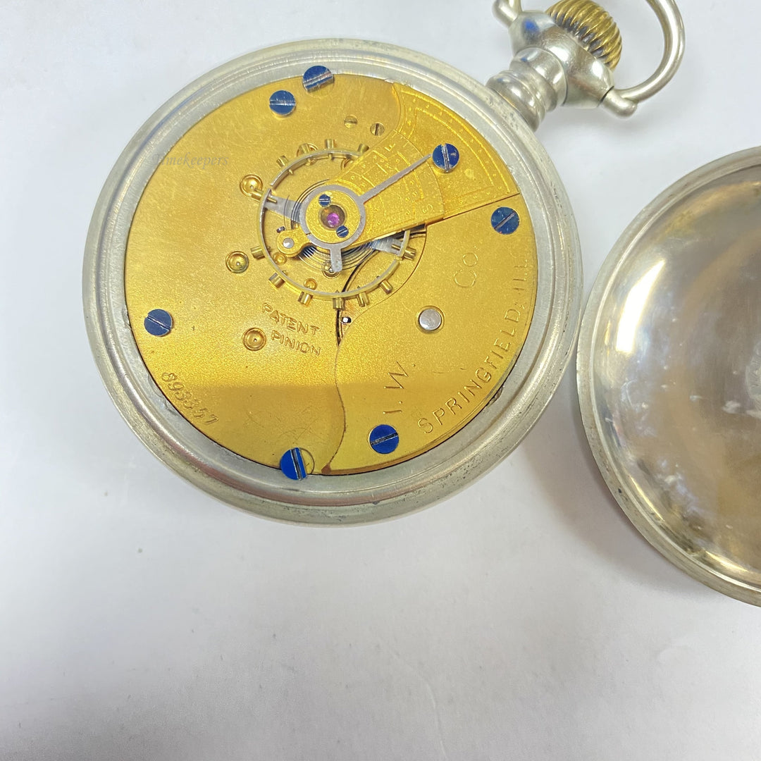 f865 Antique Illinois Watch Co Silver Tone Hand Wind Second Hand Pocket Watch